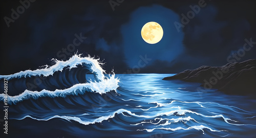 lunar, night, moon, sky, stars, starlight, galaxy, space, cosmic, sea, ocean, waves, wave, water, tide, beach, shore, coastline, horizon, reflection, light, glow, shimmer, calm, peaceful, serene, drea