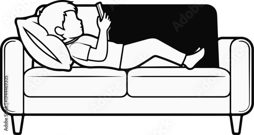 Person lounging on sofa, engrossed in a smartphone