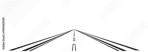A linear perspective of a road with broken white lines