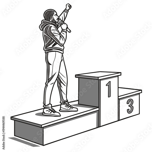 A man standing on a podium with a trumpet