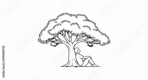 Person rests under large tree canopy, enjoying shade