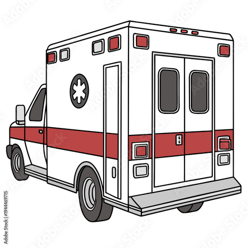 An ambulance with red lights on the back