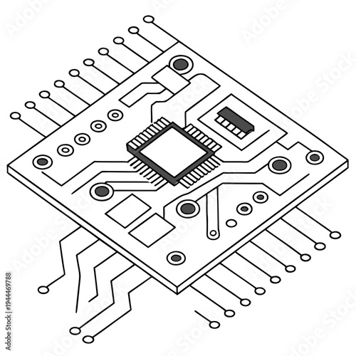 A microchip with various components and pins