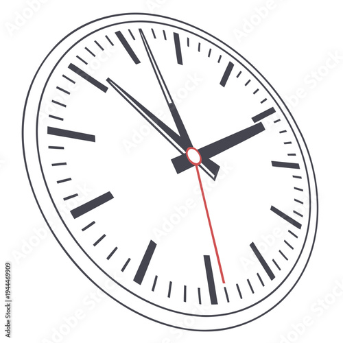 A clock with black hands and red second hand