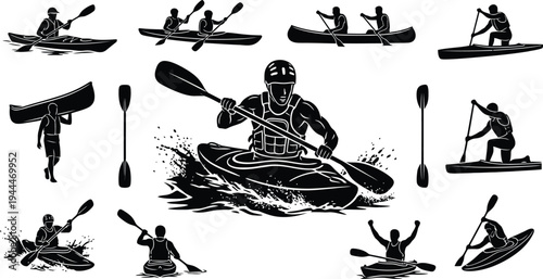 Kayak and Canoe Athlete Silhouette Vector Set