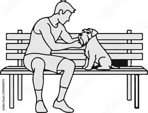 Person sitting on park bench petting a dog