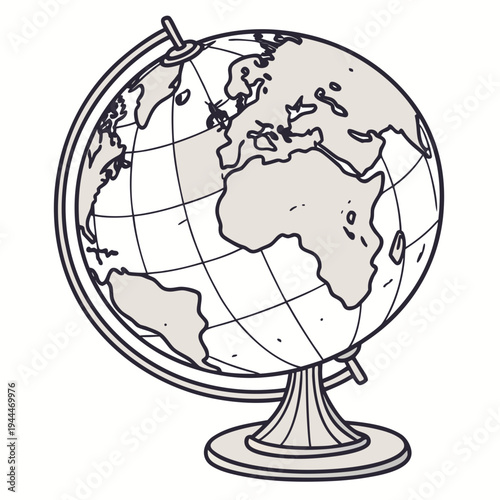 A globe with a stand showing the continents