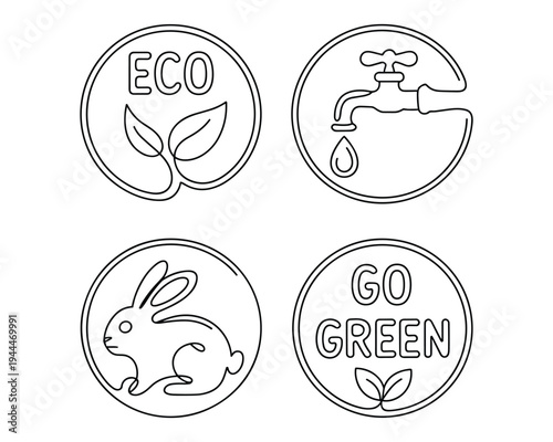 Set of four circular ecofriendly icons and symbols