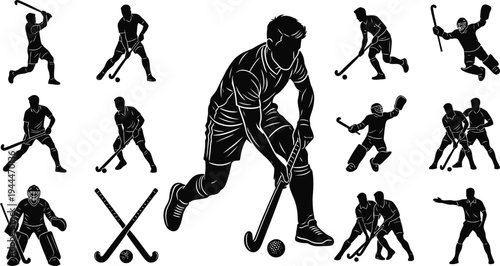 Field hockey player silhouettes set in various action poses