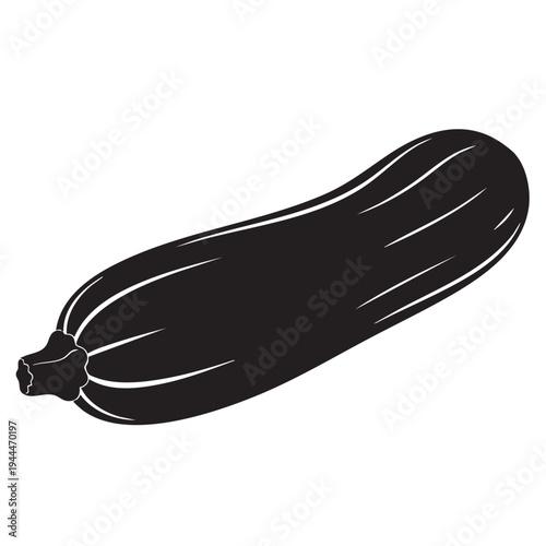 Zucchini vector black icon isolated on white background, fresh summer squash healthy food ingredient, raw organic vegetarian plant element for culinary use, simple silhouette art illustration
