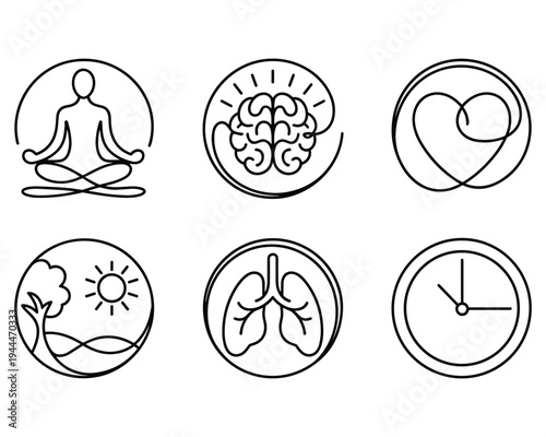 Set of Six Simple Health and Wellness Icons