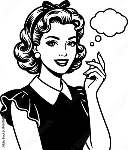 Retro woman with thought bubble vintage 1950s pin up