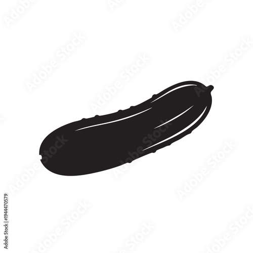 Black silhouette of a cucumber isolated on white background, fresh vegetable graphic for healthy eating and food design elements