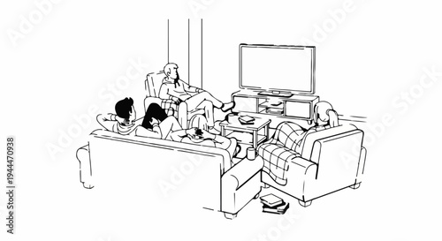 People relax watching TV in a living room