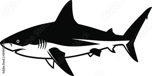 Black shark swimming left white background fish ocean