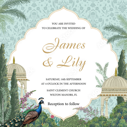 Vector Illustration of a Mughal Wedding Card Design