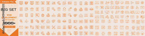 Web development Big set of web icons in line style. Developer icons for web and mobile app. Code, api, programmer coding, app, flow, node connect, web coder, bug fix and more. Vector illustration