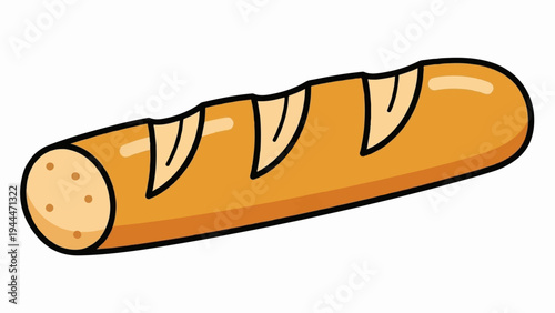 A cartoonish illustration of a golden-brown baguette with score marks