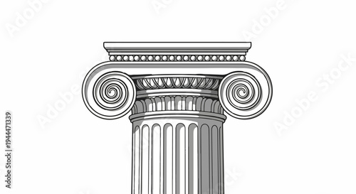 A detailed illustration of an Ionic column capital with volutes and fluting