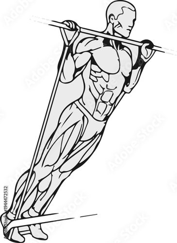Muscular figure performing resistance band exercise for back and legs