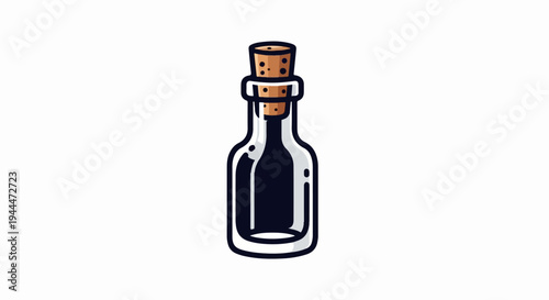 A cartoon drawing of a clear glass bottle with a cork stopper