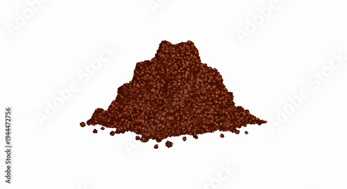 A pile of small, granular brown material is depicted against a white background
