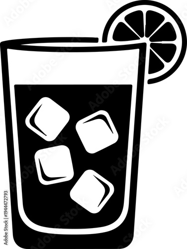 Iced drink with lemon slice silhouette vector illustration