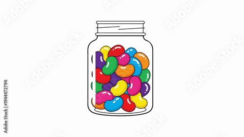 A glass jar filled with a colorful assortment of jelly beans