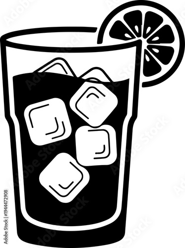 Iced drink with lemon slice silhouette vector illustration