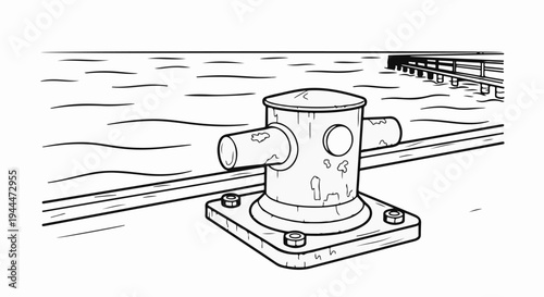 Nautical bollard on a pier beside wavy water