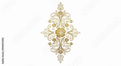 Ornate gold floral ornament with roses and swirling leaves