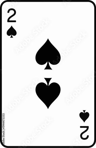 A playing card, the two of spades, with a black border and white background