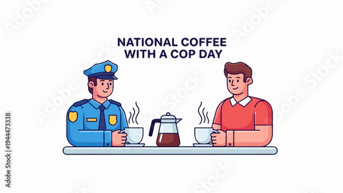 A police officer and civilian share coffee, fostering community