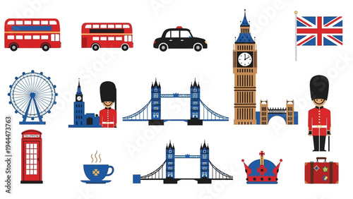 British Landmarks and Symbols Illustration Set.