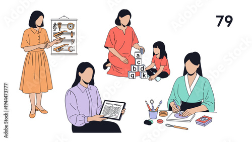 Education and Play: A teacher guide student in various setting from education and play with educational tools, embracing development and learning.