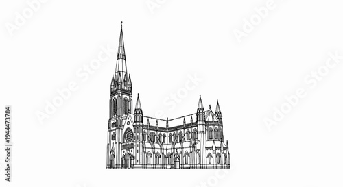 Ornate Gothic cathedral with a tall spire and detailed facade