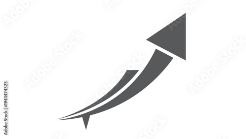 Dynamic curved arrow pointing upwards used to illustrate rapid acceleration, exponential growth, and soaring market trends in various business sectors.