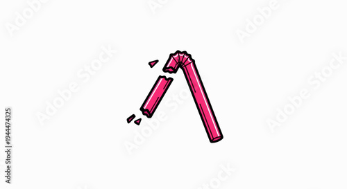 A broken pink drinking straw with a flexible middle section