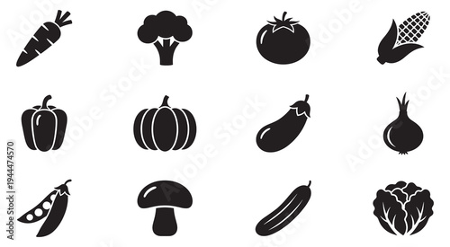 Vegetable icon set. Agriculture, organic food and harvest symbols. Vector Illustration.