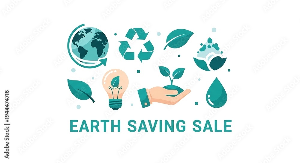 Fototapeta premium An illustration promoting Earth Saving Sale with eco-friendly icons and green color scheme