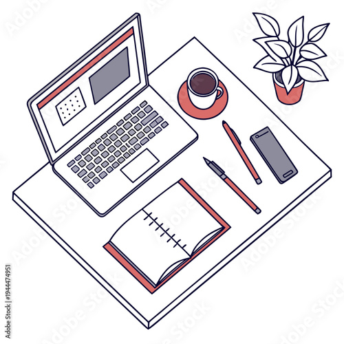 A laptop computer with office supplies on a desk