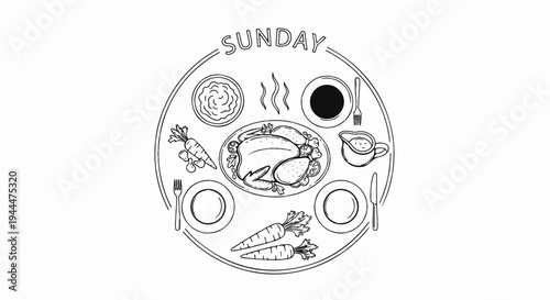 A festive Sunday dinner spread featuring a whole roasted chicken and vegetables