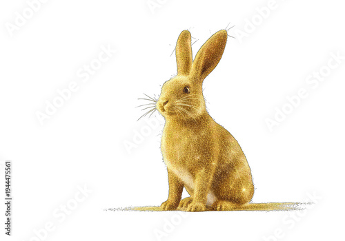 Golden glitter bunny rabbit sitting cute animal figurine shiny sparkle decoration isolated on transparent background