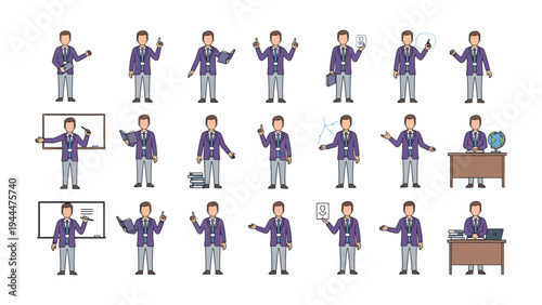 Teaching Collection: A dynamic collection showcasing a teacher in various classroom scenarios, including instruction and presentation, perfect for educational content.