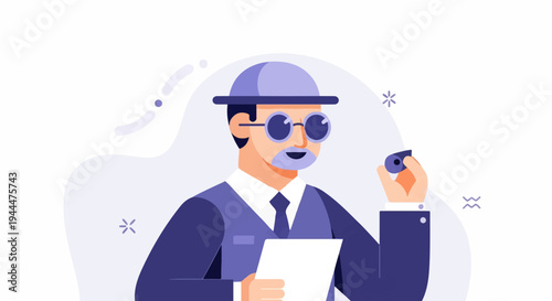 A flat illustration of a man with a whistle and paper