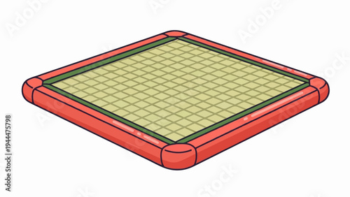 A flat, isometric view of a padded mat with a woven surface