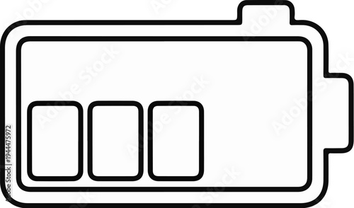 Outline of a battery icon with three segments, indicating low power