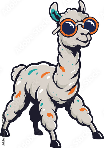 Cartoon llama with sunglasses vector illustration flat design