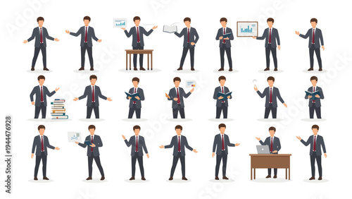 Set of Young Entrepreneur in Action: Set of young entrepreneur strikes dynamic poses, presentation ready and geared up for the financial challenges ahead.