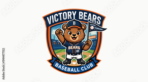 Victory Bears Baseball Club Mascot Logo Design.